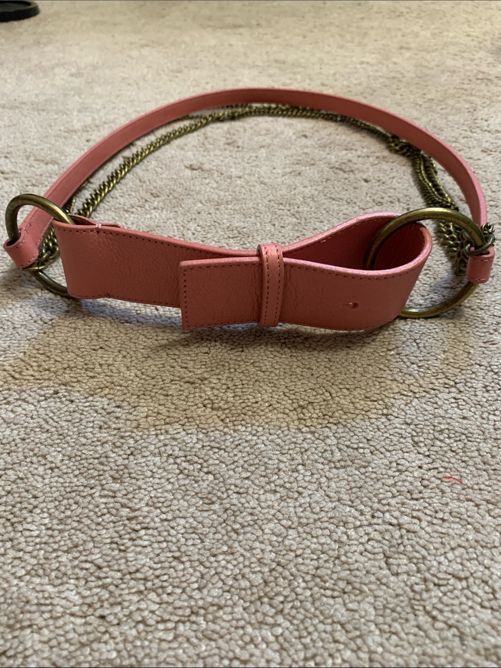 Talbots Pink Leather Belt with Antique Gold Chain Trim